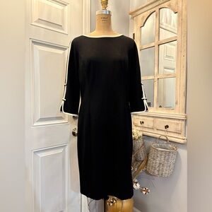 Talbots Bell Sleeve Black Dress w/White Trim‎ Midi 10 NWT Quiet Luxury Polished